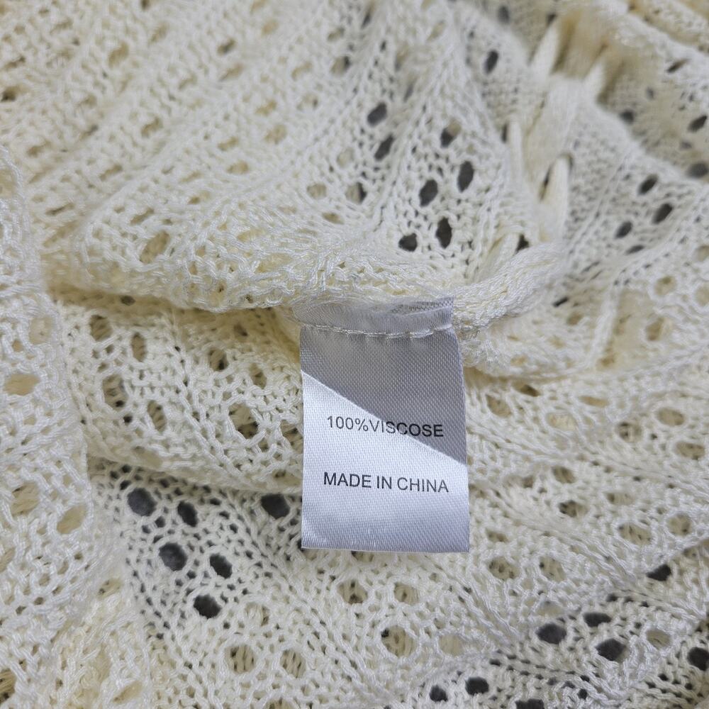 Crochet Cover Up Dress Women Medium Bell Sleeve Cinch Sides Open Knit Beige Swim - Picture 6 of 14